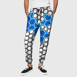 Брюки на резинке мужские Синяя энерго-броня из шестиугольников, цвет: 3D-принт — фото 2
