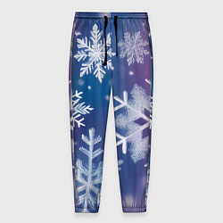Мужские брюки Снежинки на фиолетово-синем фоне