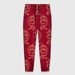 Мужские брюки Китайский дракон на красном фоне