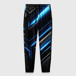 Мужские брюки Черный абстрактный фон и синие неоновые вставки