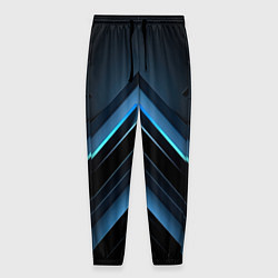 Мужские брюки Черная абстракция с синим неоновым ярким свечением