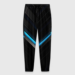 Мужские брюки Черная абстракция с синим неоновым ярким свечением