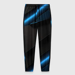 Мужские брюки Черный абстракция и неоновые синие полосы