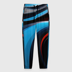 Брюки на резинке мужские Черные и синии волны спортивный стиль, цвет: 3D-принт