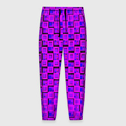 Брюки на резинке мужские Фиолетовые квадраты на чёрном фоне, цвет: 3D-принт