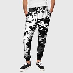Брюки на резинке мужские Камуфляжные пиксели чёрно белый, цвет: 3D-принт — фото 2
