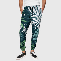 Брюки на резинке мужские Листья тропических джунглей абстракция, цвет: 3D-принт — фото 2
