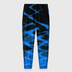 Брюки на резинке мужские Синие абстрактные полосы на чёрном фоне, цвет: 3D-принт