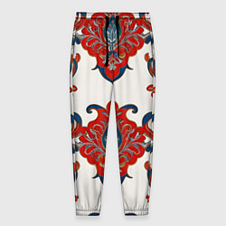 Брюки на резинке мужские Узор красно-синий на белом фоне, цвет: 3D-принт