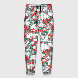 Брюки на резинке мужские Ветки рябины в снегу, цвет: 3D-принт