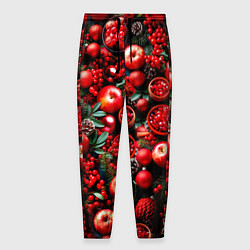 Брюки на резинке мужские Рождественские ягоды и фрукты, цвет: 3D-принт