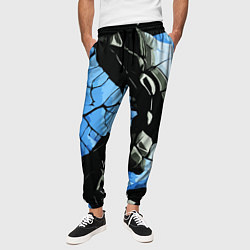 Брюки на резинке мужские Чёрные линии на чёрно-синем фоне, цвет: 3D-принт — фото 2