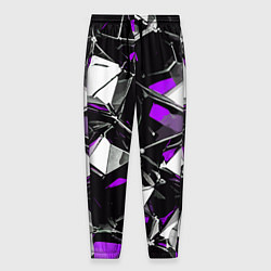 Брюки на резинке мужские Фиолетово-белый паттерн на чёрном фоне, цвет: 3D-принт