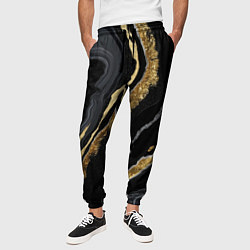 Брюки на резинке мужские Узоры черного мрамора с золотом, цвет: 3D-принт — фото 2