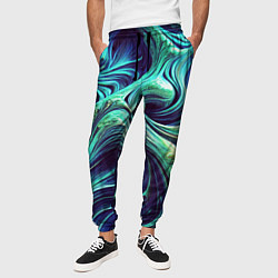 Брюки на резинке мужские Мерцающие зеленый потеки краски, цвет: 3D-принт — фото 2