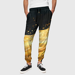 Брюки на резинке мужские Золотистая материя на черном фоне, цвет: 3D-принт — фото 2