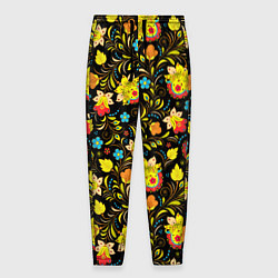 Брюки на резинке мужские Хохлома цветы, цвет: 3D-принт