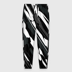 Брюки на резинке мужские Разводы белым на черном, цвет: 3D-принт