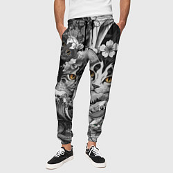 Брюки на резинке мужские С котами и рыбой на фоне сакуры в волнах, цвет: 3D-принт — фото 2