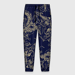 Брюки на резинке мужские Золотые драконы на синем, цвет: 3D-принт