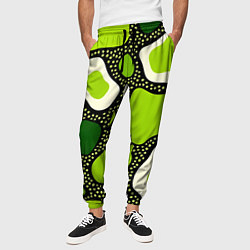 Брюки на резинке мужские Зеленая абстракция с кругами, цвет: 3D-принт — фото 2
