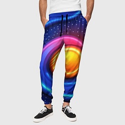 Брюки на резинке мужские Оранжевый круг и голубые линии текстура, цвет: 3D-принт — фото 2