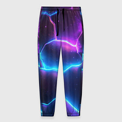 Брюки на резинке мужские Синие и фиолетовые молнии в разломе, цвет: 3D-принт