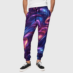 Брюки на резинке мужские Абстрактные волны и завитки - сине-фиолетовый патт, цвет: 3D-принт — фото 2