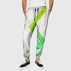 Брюки на резинке мужские Color white line green, цвет: 3D-принт — фото 2