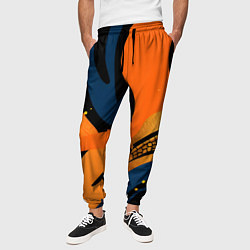 Брюки на резинке мужские Леопардовый с синим и оранжевым, цвет: 3D-принт — фото 2