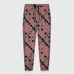 Брюки на резинке мужские Коричневая с черным и зеленым плитка, цвет: 3D-принт