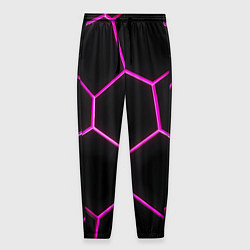 Брюки на резинке мужские Черные соты с фиолетовым неоном, цвет: 3D-принт
