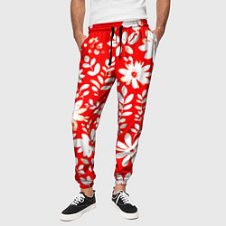 Брюки на резинке мужские Цветочный красно-белый, цвет: 3D-принт — фото 2