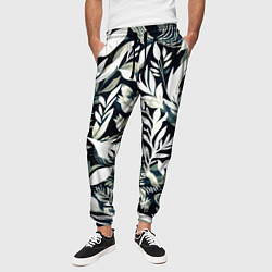 Брюки на резинке мужские Чёрно-белый стилизованный цветочный, цвет: 3D-принт — фото 2