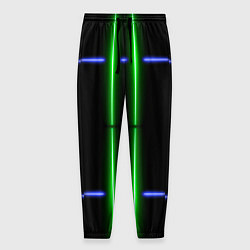 Брюки на резинке мужские Neon black light blue green line, цвет: 3D-принт