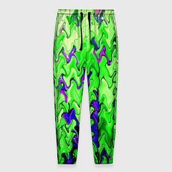 Брюки на резинке мужские Ярко-зелёный стекающая абстаркция, цвет: 3D-принт