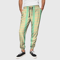 Брюки на резинке мужские Color beige cage blue stripes, цвет: 3D-принт — фото 2