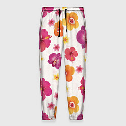 Мужские брюки Тропический букет - узор с яркими гибискусами и ор