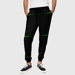 Брюки на резинке мужские Color black green orange stripes, цвет: 3D-принт — фото 2