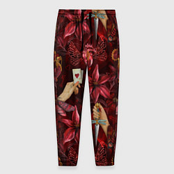 Брюки на резинке мужские Бордовая готика с сердцем, лилиями и мотыльками, цвет: 3D-принт