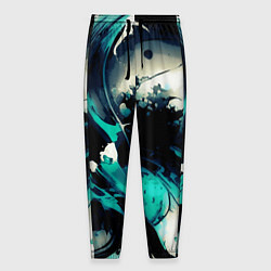 Брюки на резинке мужские Чёрный с бирюзовым абстракция тёмные краски, цвет: 3D-принт
