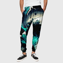 Брюки на резинке мужские Чёрный с бирюзовым абстракция тёмные краски, цвет: 3D-принт — фото 2