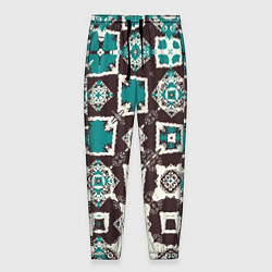 Брюки на резинке мужские Бирюзово-коричневая геометрическая текстура, цвет: 3D-принт