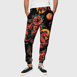 Брюки на резинке мужские Красная лошадь с розами, цвет: 3D-принт — фото 2