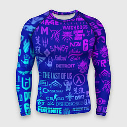 Рашгард мужской Неоновые геймерские лого, цвет: 3D-принт