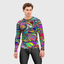 Рашгард мужской Дудлы узор разноцветный хиппи, цвет: 3D-принт — фото 2