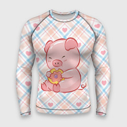 Мужской рашгард Свинка ест пончик