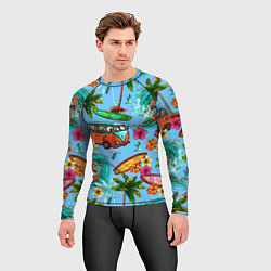Рашгард мужской Пальмы, волны, серфинг, цвет: 3D-принт — фото 2