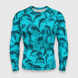 Рашгард мужской Синий камуфляж с дельфинами, цвет: 3D-принт