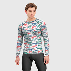 Рашгард мужской Разноцветные Акулы, цвет: 3D-принт — фото 2